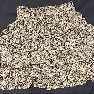 Flowy Cute Japan 100% Rayon High-Waisted Black Floral Mini Skirt Sz Small
